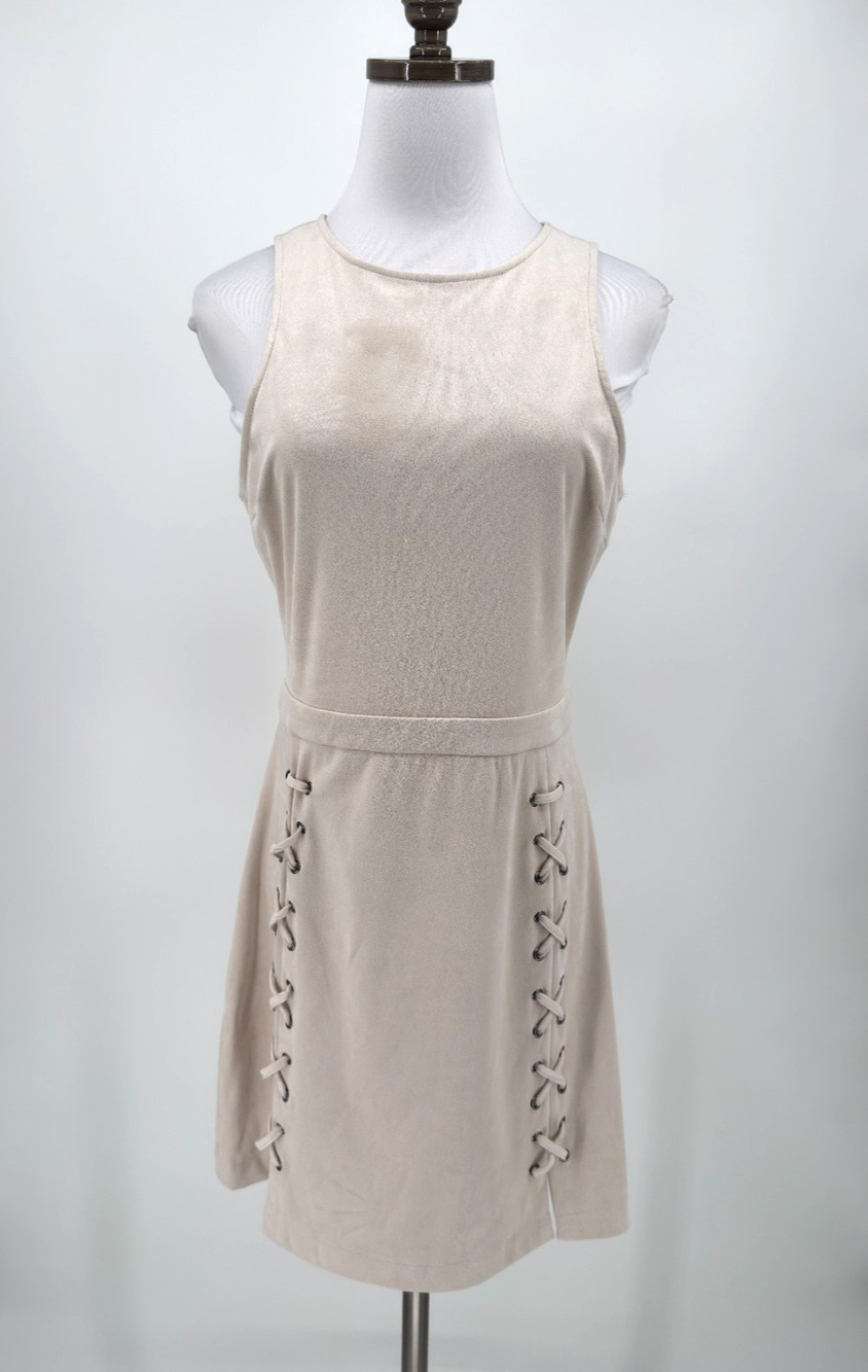 Cupcakes and Cashmere Dalton Beige Faux Suede Sleeveless Mini Dress Sz S NEW